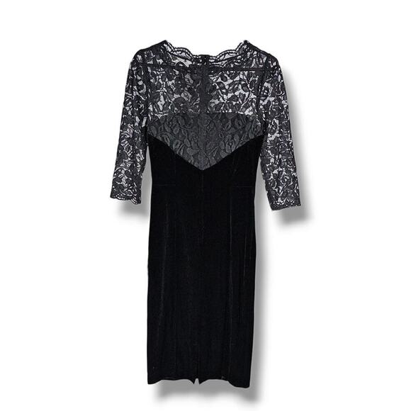Eliza J Women's Black Lace Velvet Sleeveless Boat Neck Sheath Dress Size 6 - Picture 3 of 8